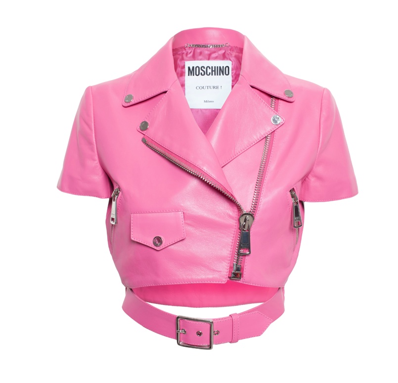 Moschino Pink Leather Biker Jacket 