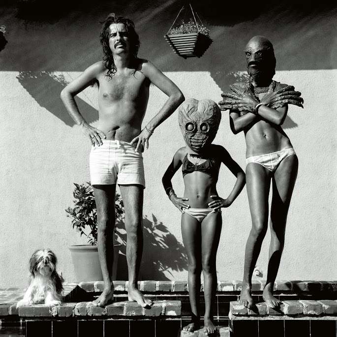 American rock singer Alice Cooper at his home with his girlfriend and her daughter wearing masks.