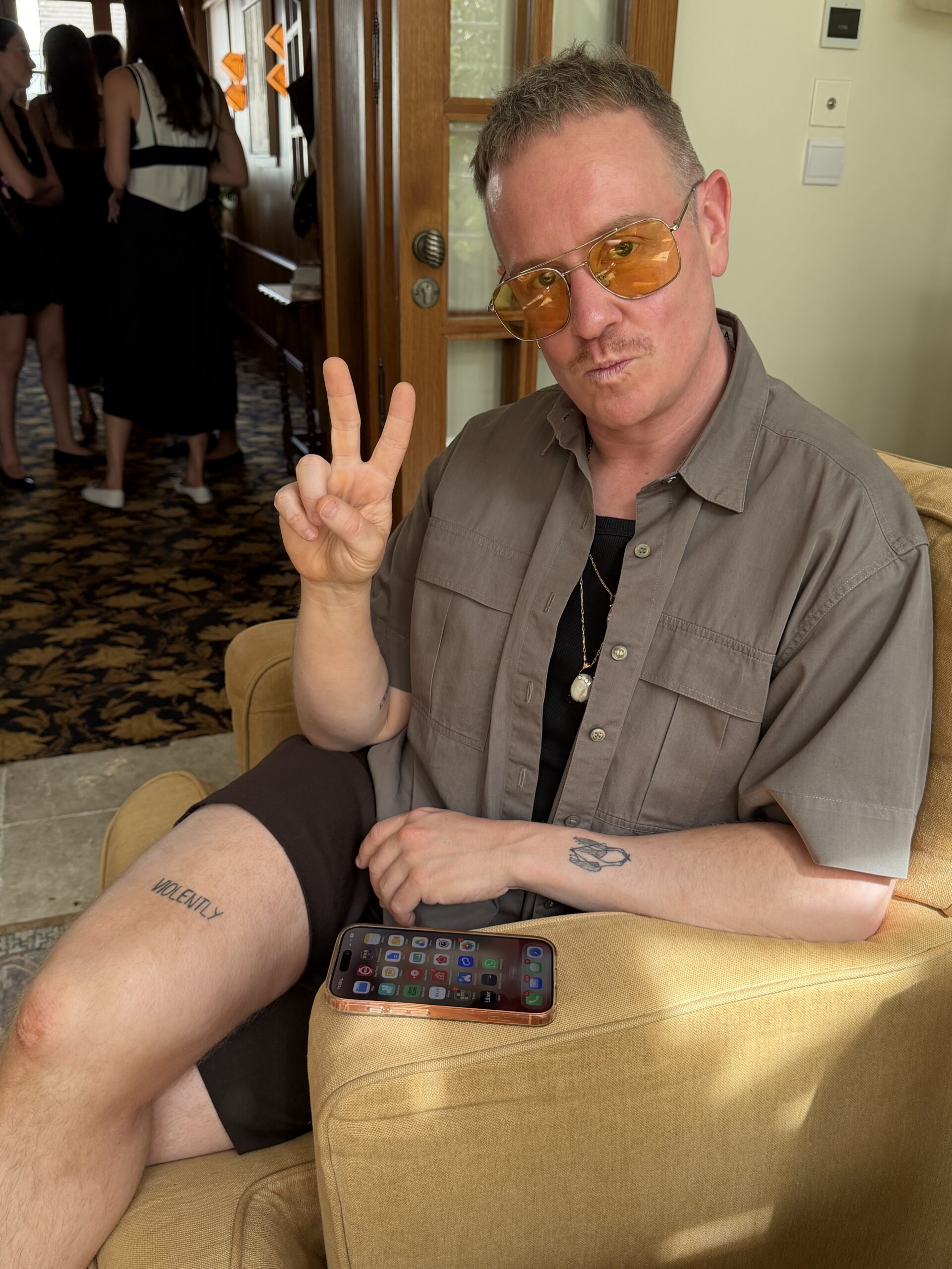 Harry Lambert poses with peace sign.