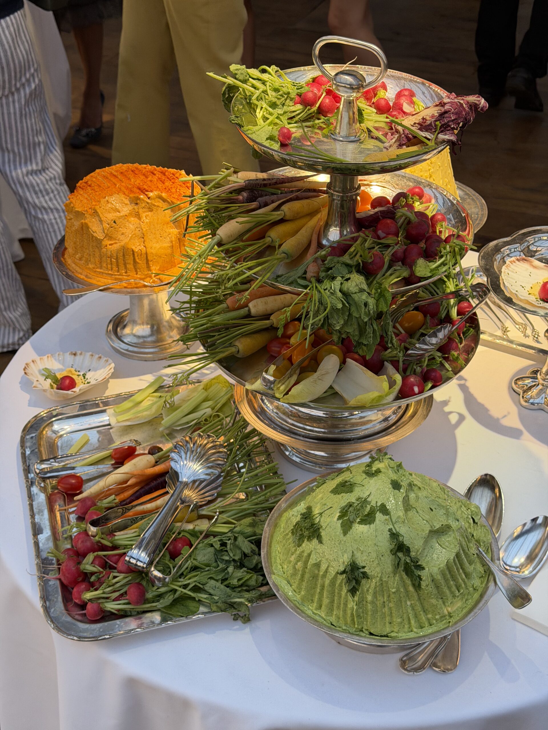 A tower display of vegetables